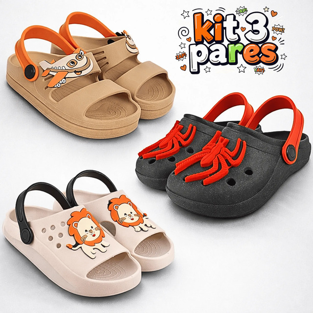 Kit 3 Pares Papete Babuche Infantil Menino E Chinelo Nuvem Kit 3 Pares Papete Babuche Infantil Menino E Chinelo Nuvem