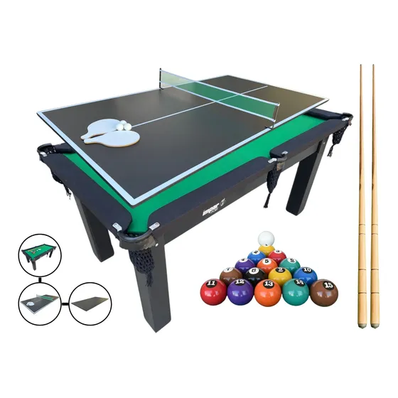 Mesa 3 Em 1 Sinuca/bilhar Com Tampo Jantar E Ping Pong + Kit