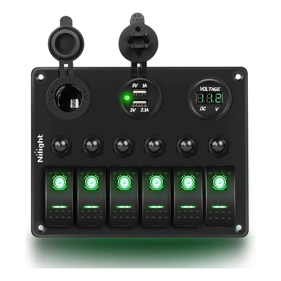 Interruptores On/off 6 Teclas Cargador Usb Voltimetro 12v _b