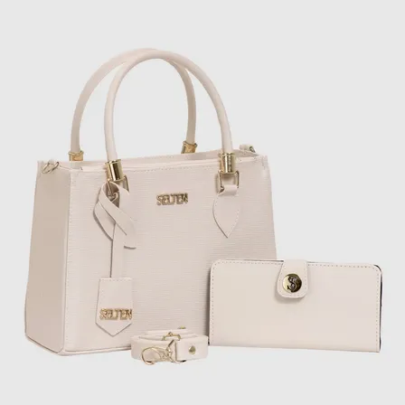 Bolsa Feminina Transversal Media Com Carteira Creme Selten
