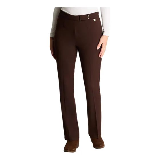 Pantalón Tiro Medio Recto Pretina Elástica Café Mujer Moda