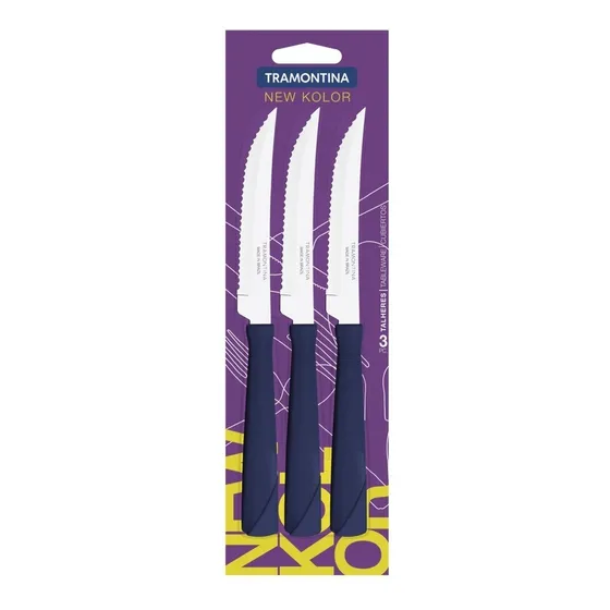 Juego De Cuchillos Asado Tramontina Azul 3 Piezas New Kolor