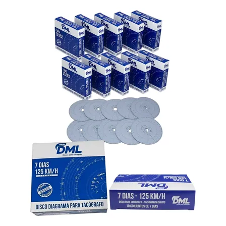 Kit 10 Caixas Disco Tacógrafo 125km/h 7 Dias Semanal Dml Cinza