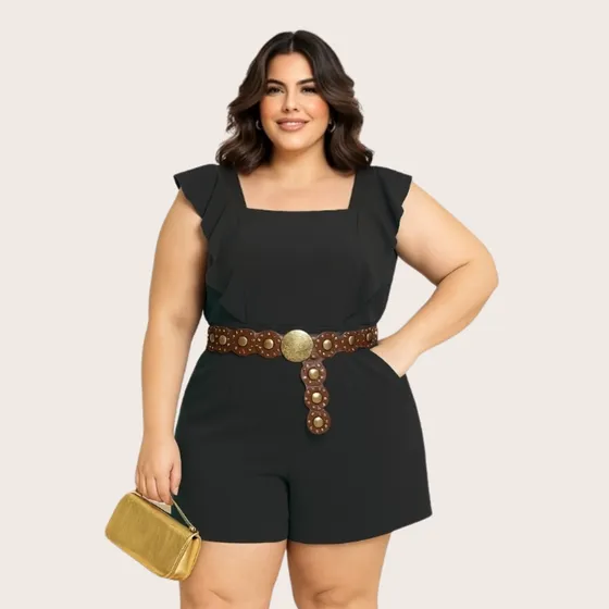 Macacão Curto Plus Size Elegante Estica Modela Festa Premium