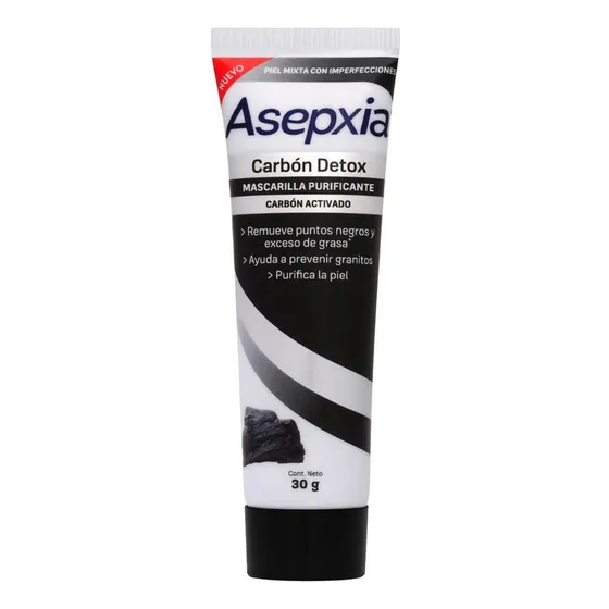 Mascarilla facial para piel mixta Asepxia Carbón Detox Mascarilla Facial de Limpieza Profunda con Carbón 30g
