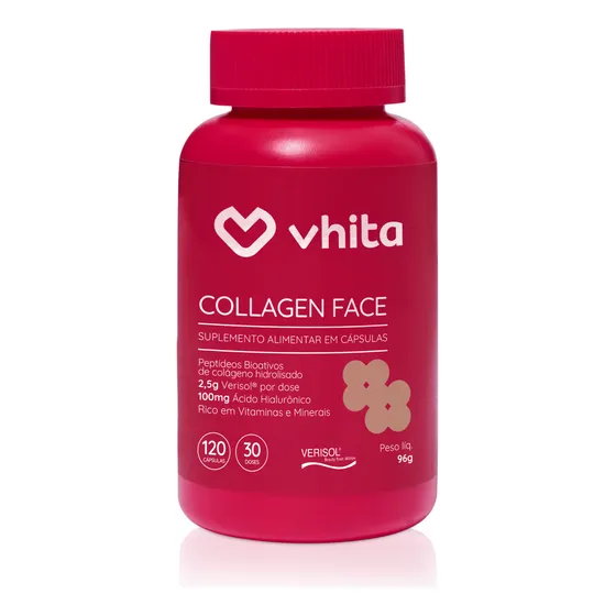 Colágeno Hidrolisado Verisol com Ácido Hialurônico e Vitaminas em cápsulas Collagen Face Vhita