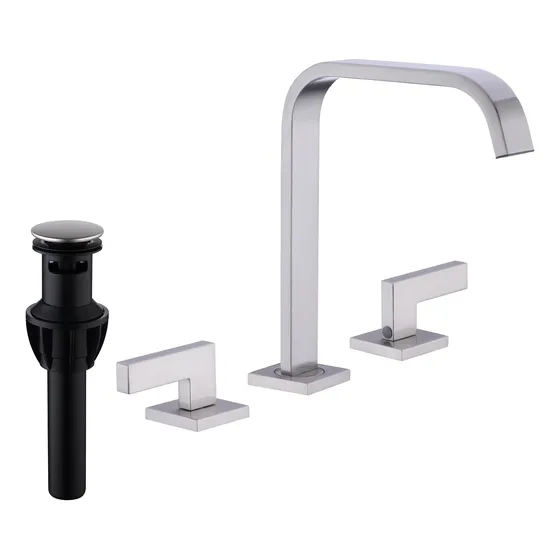 Grifo Baño Niquel Cepillado 3 Agujero Laton 8  2 Manija 360