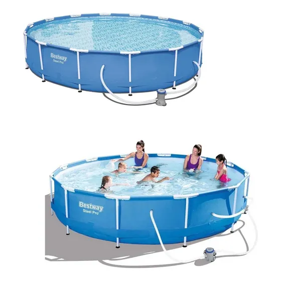 Piscina Bestway Redonda Steel Pro Con Filtro 3.66mx76cm Azul