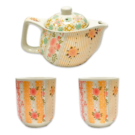 Tetera De Porcelana 450cc C/infusor Acero.inox  2 Cuencos