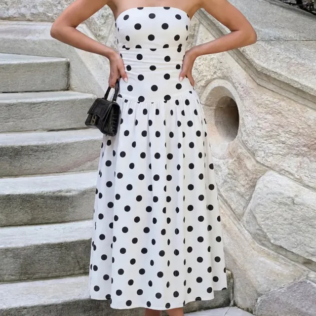 Vestido Feminino Tomara Que Caia Longo Soltinho Poa Bolinha Branco M