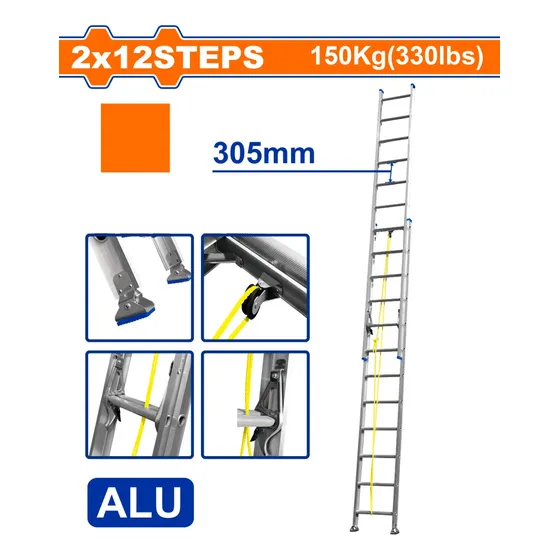 Escalera Extensible 2 X 12 2 Tramos Aluminio Wld8h24 Wadfow