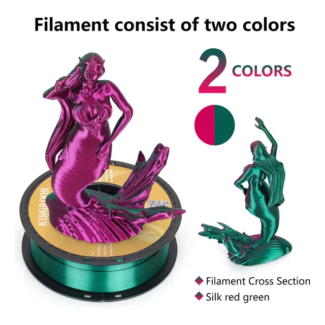 Filamento Dual-color Silk Pla Rojo / Verde 1.75mm Kingroon