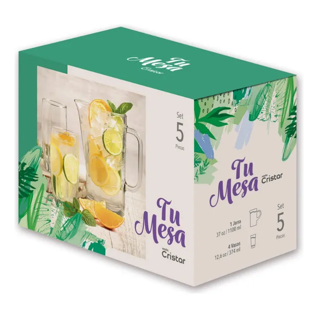 Set Venecia Cristar Tu Mesa 1 Jarra + 4 Vasos