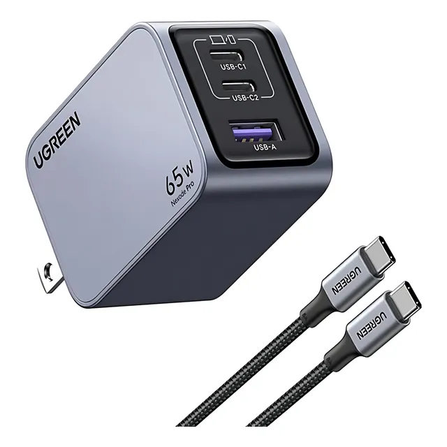 Cargador Ugreen Nexode Pro Usb C De 65 W C Rapida 3 Puertos