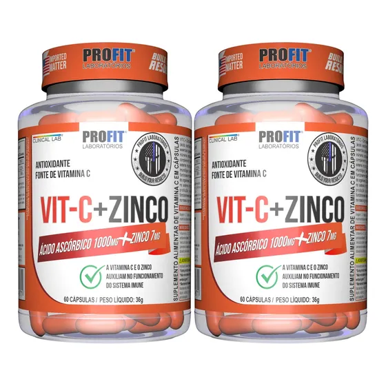 Kit 2x Vitamina C 1000mg Vit C + Zinco 60 Cápsulas - Profit Sabor Sem Sabor