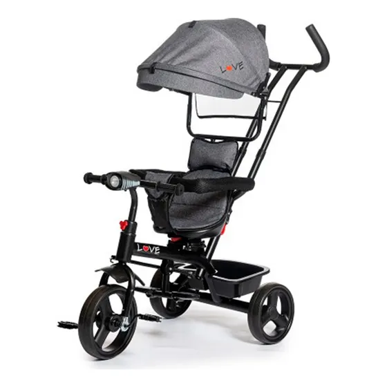 Triciclo Giro 360° Love 044 Luz Y Sonido Con Capota Gris