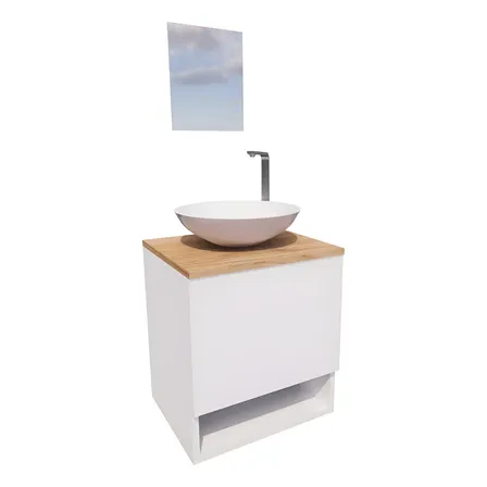 Gabinete Armário Para Banheiro Com Cuba E Espelho 40cm Pia Branco Móvel Branco/carvalho Hanover Quantidade De Furos Para Torneira Um Furo