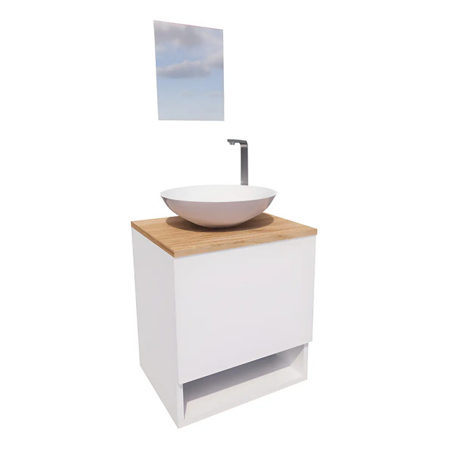 Gabinete Armário Para Banheiro Com Cuba E Espelho 40cm Pia Branco Móvel Branco/carvalho Ha...