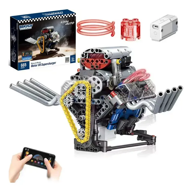 Motor V8 de blocos com 665 peças