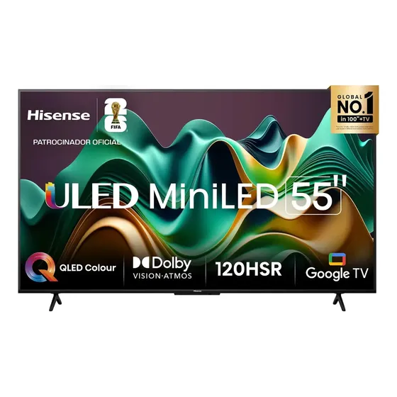Hisense Smart TV 4K 55" Polegadas 55U6N Mini LED Google TV, Processador com AI, HDR10+, Dolby Atmos, Sports Mode, Game Mode Plus e Compatível com Alexa