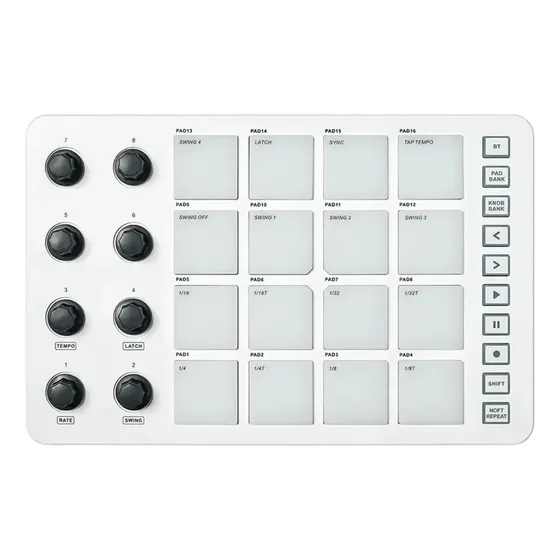 Teclado MIDI Sem Fio M-Vave SMC-PAD 16 Pads Branco Conexão BT Integrada