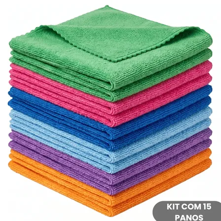Kit 15 Panos Limpeza Multiuso Microfibra 30x30cm Bom Barato Cores Sortidas