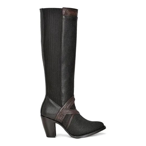 Bota Vaquera Dama Cuadra 3f99ma Piel Mantarraya Negra