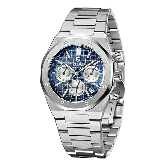 Reloj pulsera Pagani Design PD-1707 con correa de acero inoxidable color plateado - fondo silver blue