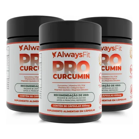Suplemento em cápsula Always Fit Curcumina Sem sabor 3 kits de 60 un
