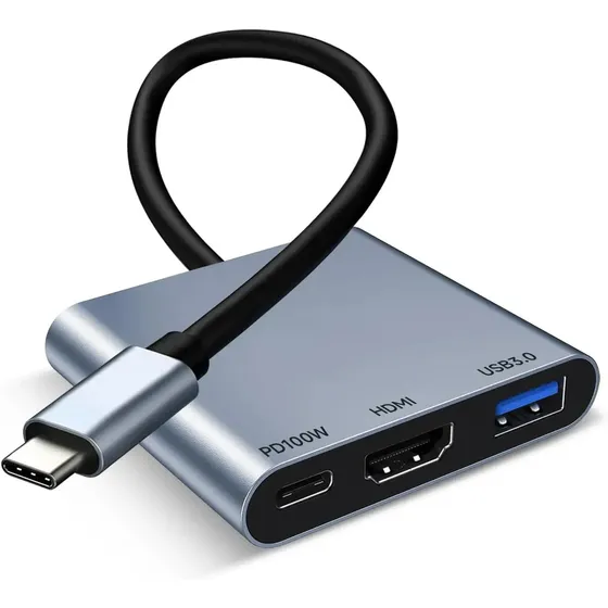 Adaptador Usb C A Hdmi, Con Puerto Hdmi 4k, Usb 3.0 Y De 100w Carga Pd, 3 En 1 Adaptador Tipo C Multipuerto Usb C Hub, Compatible Con Macbook Pro/Air/Matebook/Galaxy