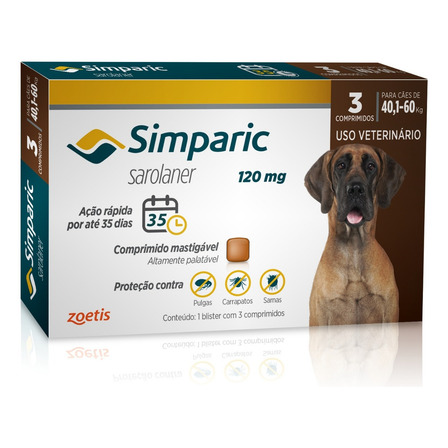Antipulgas Simparic Zoetis 40 A 60kg Cães 120mg 3 Comprimidos Antipulgas Simparic Zoetis 40 A 60kg Cães 120mg 3 Comprimidos