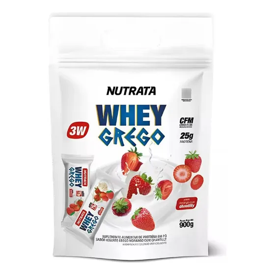 Whey Protein Grego 3w 900g Refil Nutrata 22 Doses Morango