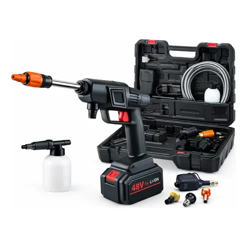 Hidrolimpiadora Inalámbrica 48V – 90 Bar Máx, Boquilla 6 En 1, Batería Litio, Manguera 5m, Ideal Para Coche, Jardín Y Exteriores