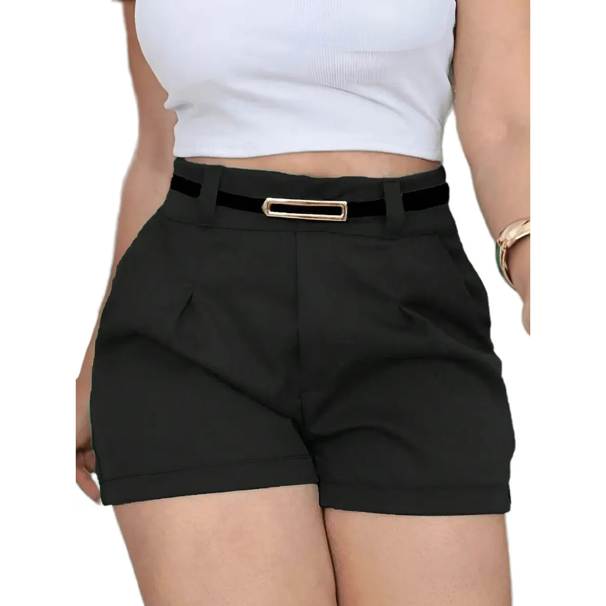 Short Feminino Social Cinto Alfaiataria Tendência Atual