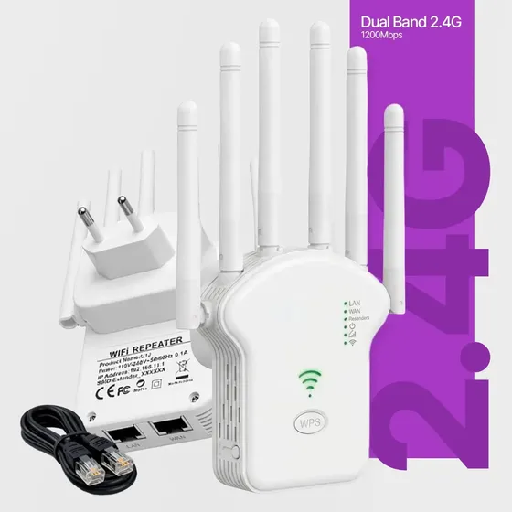 Repetidor Amplificador E Roteador De Sinal Wifi Turbo 2.4ghz Wireless 6 Antenas + Fio Rj45 Porta Ethernet Internet Rápida Potente Longo Alcance Botão Wps Tomada Bivolt Pro Phone See