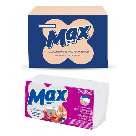 Papel Toalha De Mão Simples Interfolhado Max Pure Caixa 36