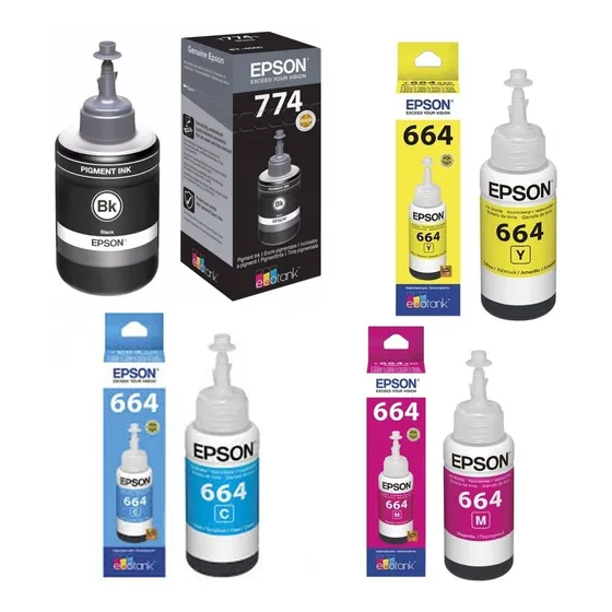 Kit Tinta Epson Original L606 L656 L1455 T774 T664 04 Cores