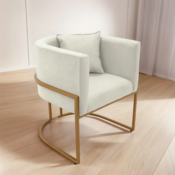Poltrona Base Ferro Dourado Com Almofada - Escritorio, Sala