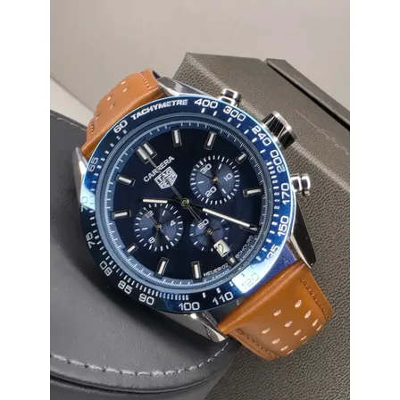Relogio Tag Heuer Masculino Carrera Blue Com Couro Preta Preto