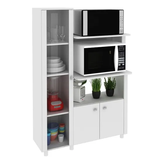 Armario Multiuso Cocina Con Alacena Cristalero Aparador 3304 Color Blanco