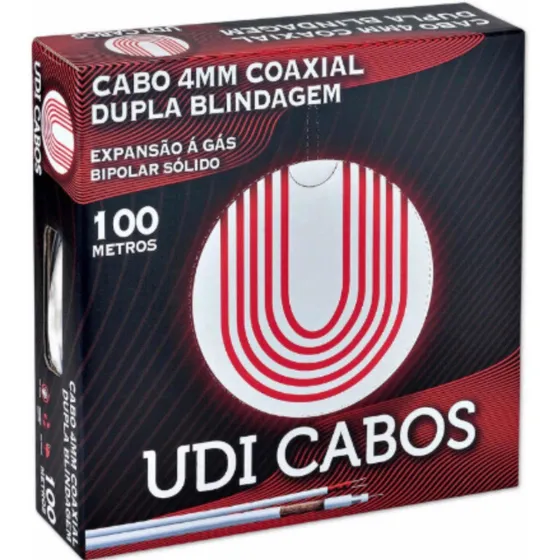 Cabo UDI Coaxial 4 Mm Bipolar Hd 100 Mts Dupla Blindagem P/ Cftv
