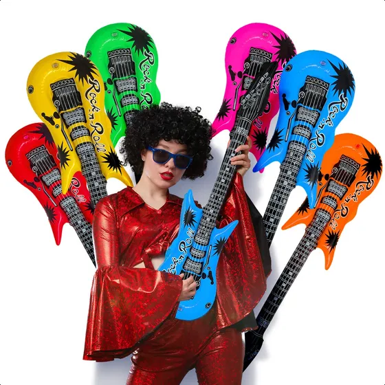 6 Guitarra Inflable Grande Fiesta Batucada Boda Colores 78cm