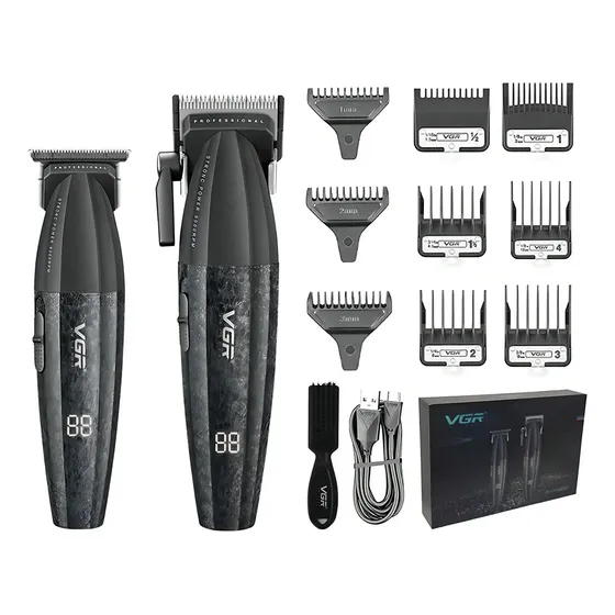 Kit Máquina Barbería Pro Clipper Trimmer VGR V-640 9000 Rpm color Negro | Cuotas sin interés