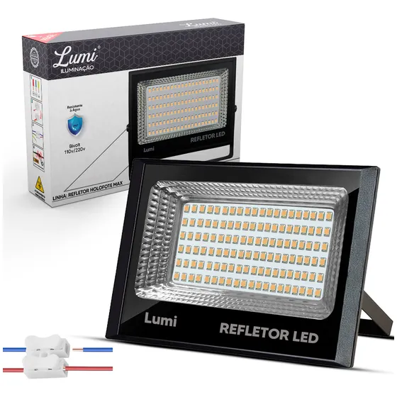 Refletor Led 400w Prova D'água 127/220v Branco Quente Potente Lumi