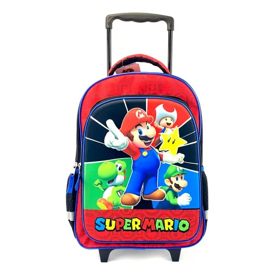 Mochila Mario Bros Con Carro Ruedas 45cm 18 Pulgadas Color Multicolor Diseño de la tela Dibujo