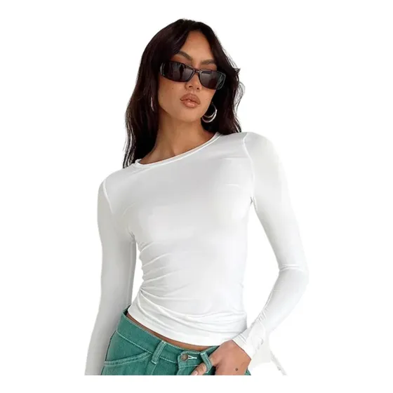 Camisas Ajustadas De Manga Larga Para Mujer, Blusa Básica