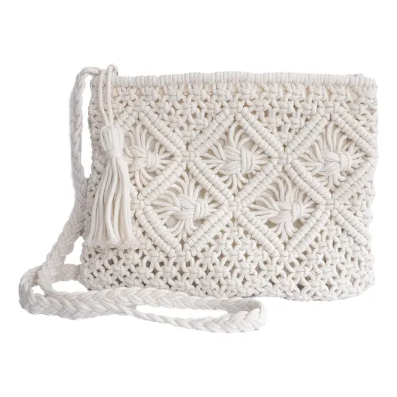Bolso De Macramé De Algodón | Cremallera Cruzada Tejida A El