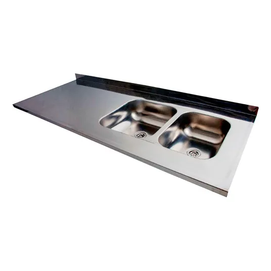 Mesada C/ Pileta Doble 140cm Dhinox Dh56 Acero Inox Respaldo Color Plateado