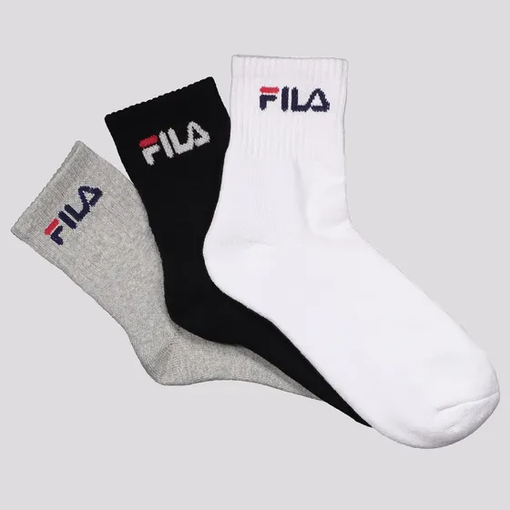 Kit Meia Fila 3 Pares Cano Médio Cinza Branca E Preta