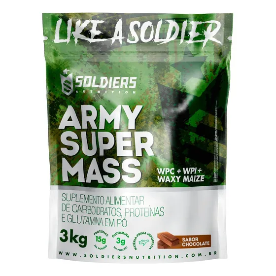 Hipercalórico Army Super Mass 3Kg - Sabor Chocolate - Soldiers Nutrition